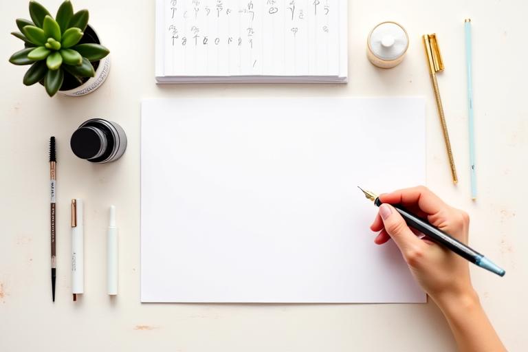 Beginner calligraphy foundation course setup with basic tools