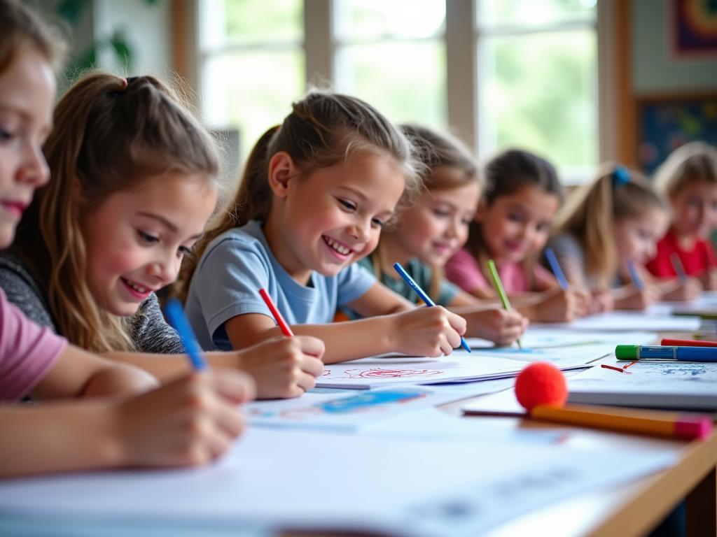 Children and teenagers learning calligraphy in a fun, engaging classroom setting