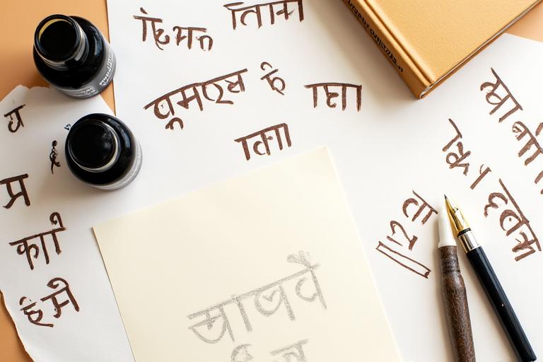 Traditional Devanagari calligraphy course materials and samples