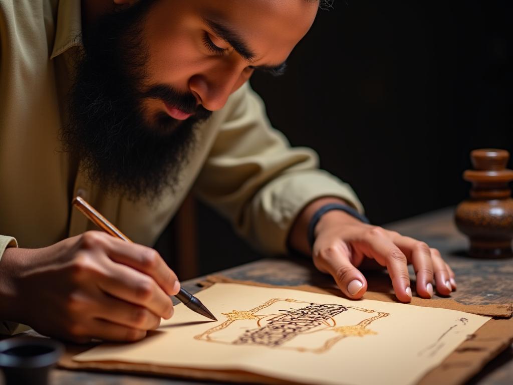 Master calligrapher creating beautiful Hindi script at Varnika Atelier